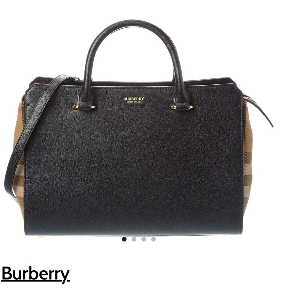 Burberry Black Leather and Tan Checked Canvas Purse - Picture 3 of 14